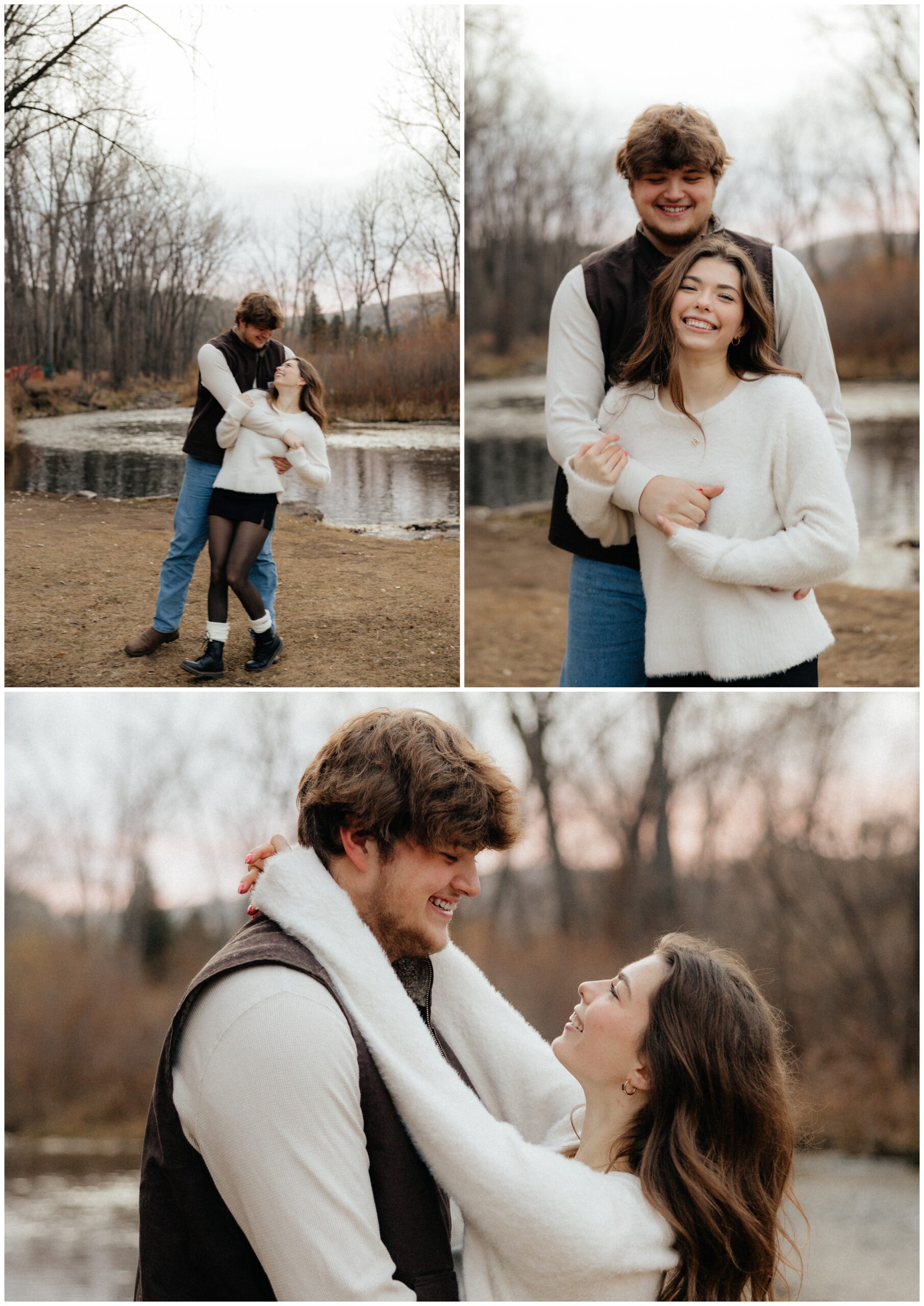 A couple having fun in front of the creek at Canyon Lake Park.