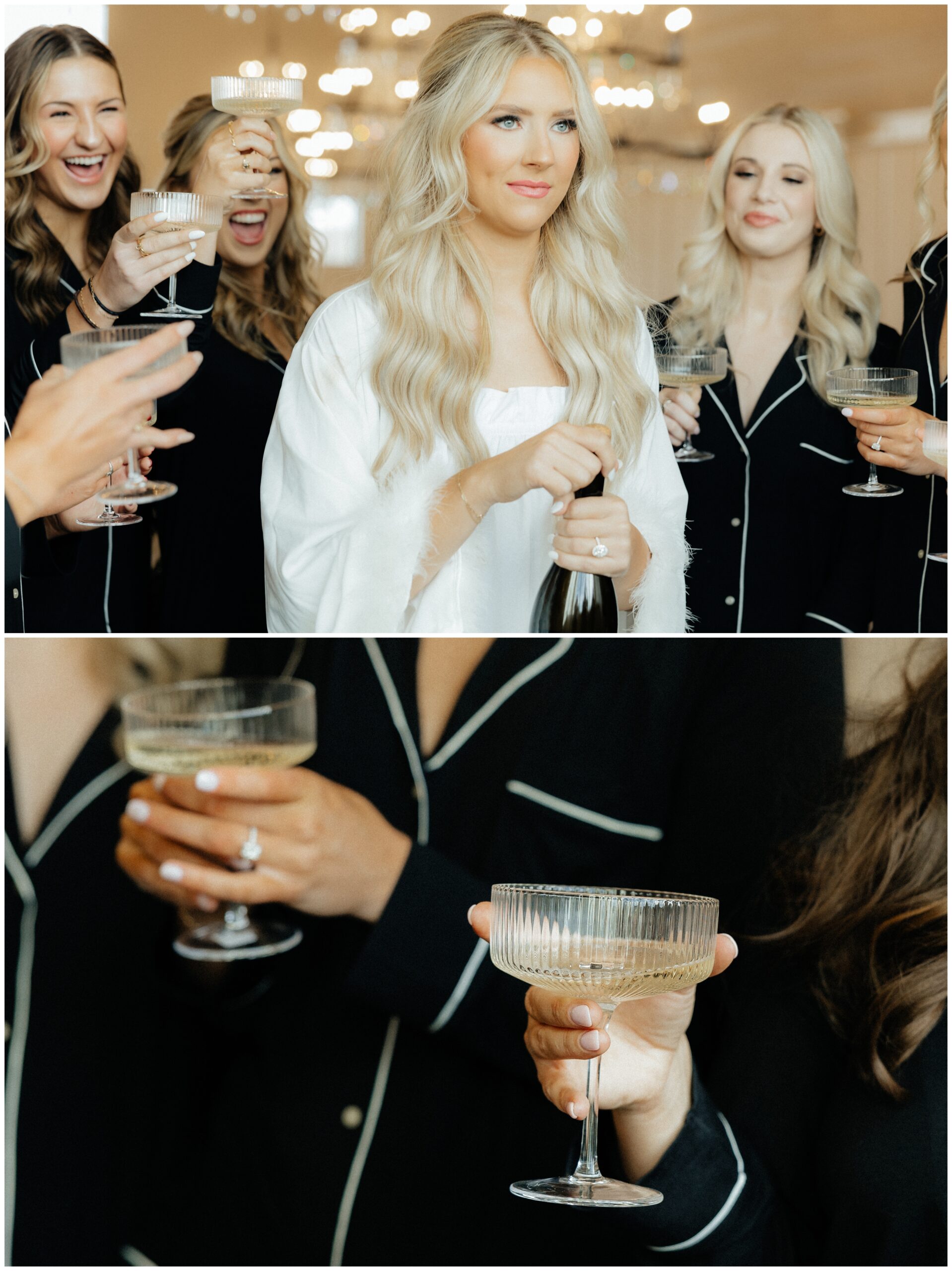 The bride toasting with her bridesmaids.