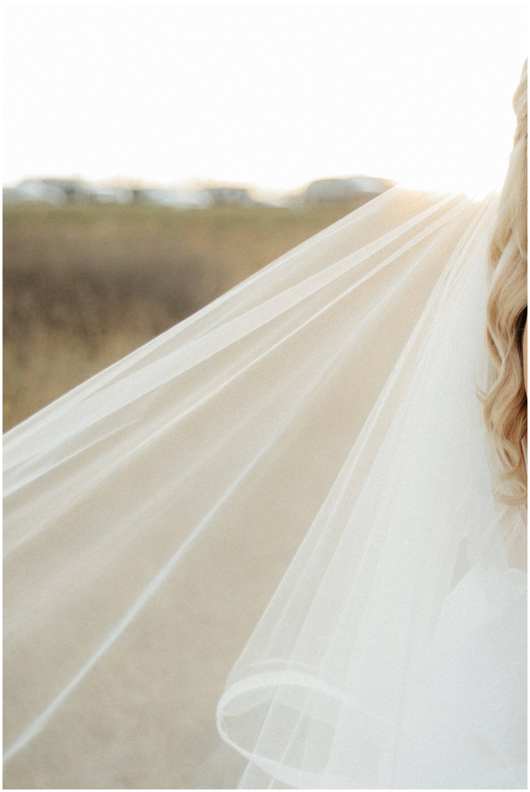 Close up of the bride's veil during golden hour portraits.