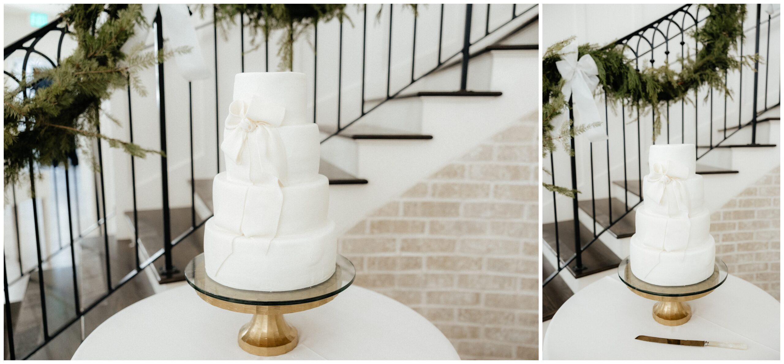 Wedding cake with bow details.