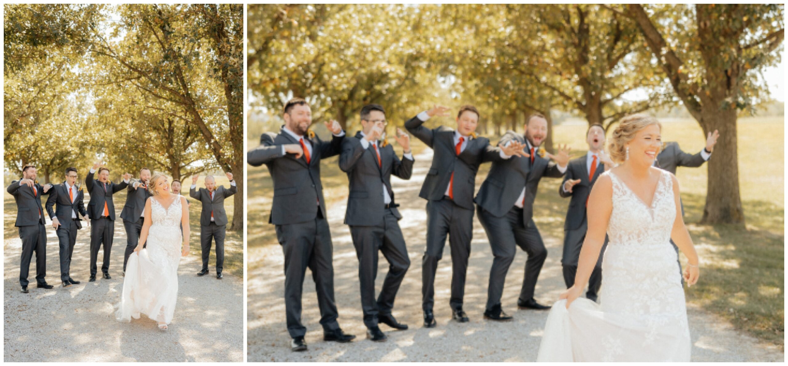 Bride getting hyped up by the groomsmen.