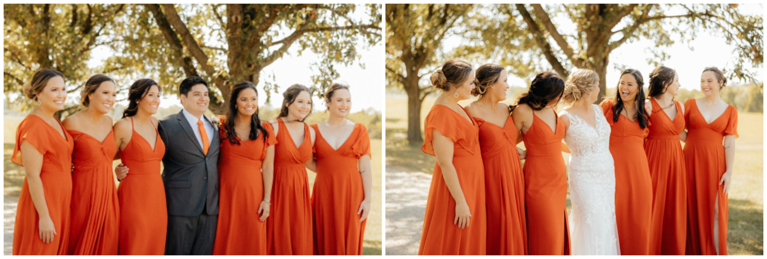 Bride and groom with bridesmaids. 