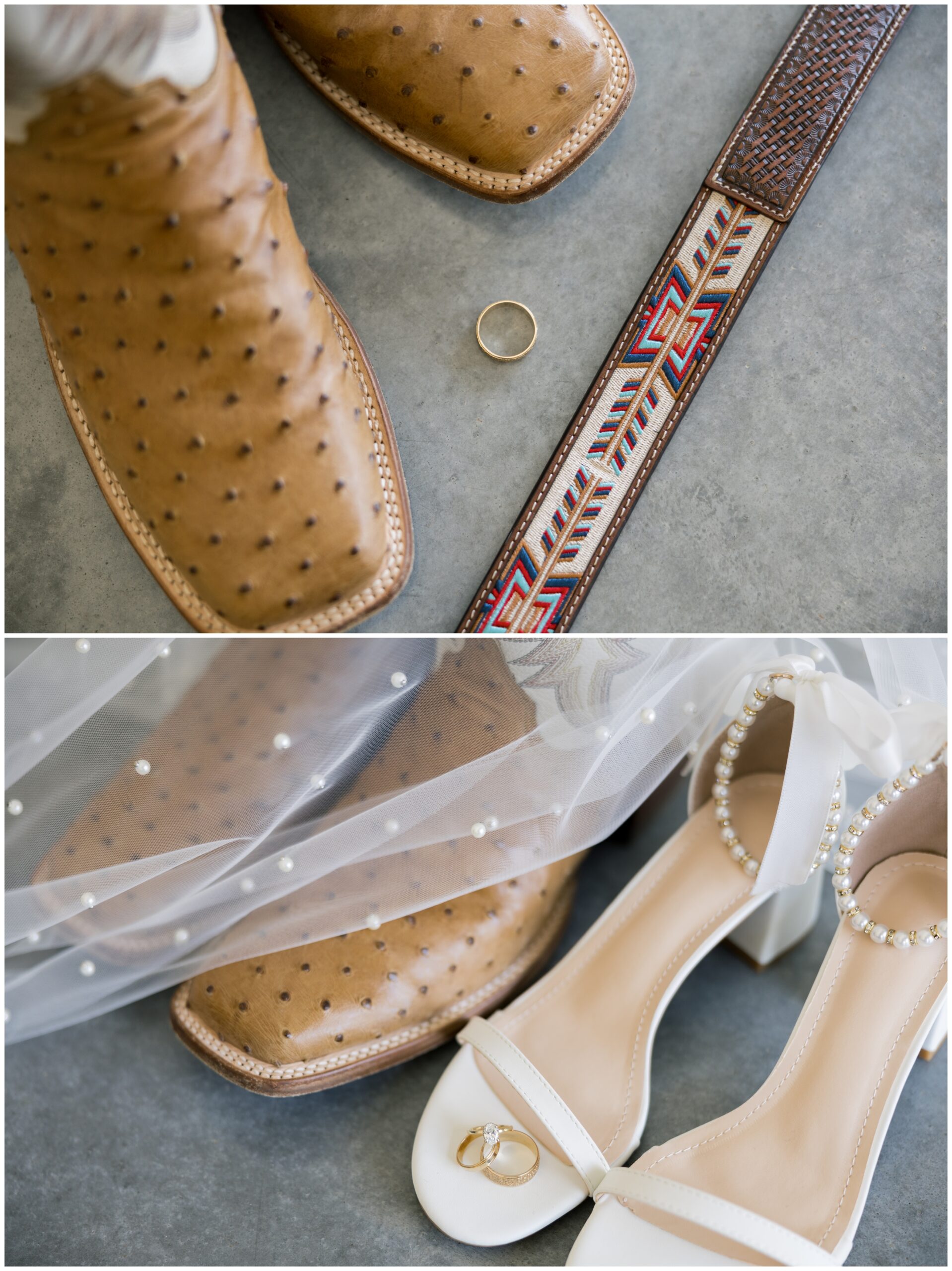 South Dakota wedding detail: cowboy boots adding a western touch to the groom’s outfit.