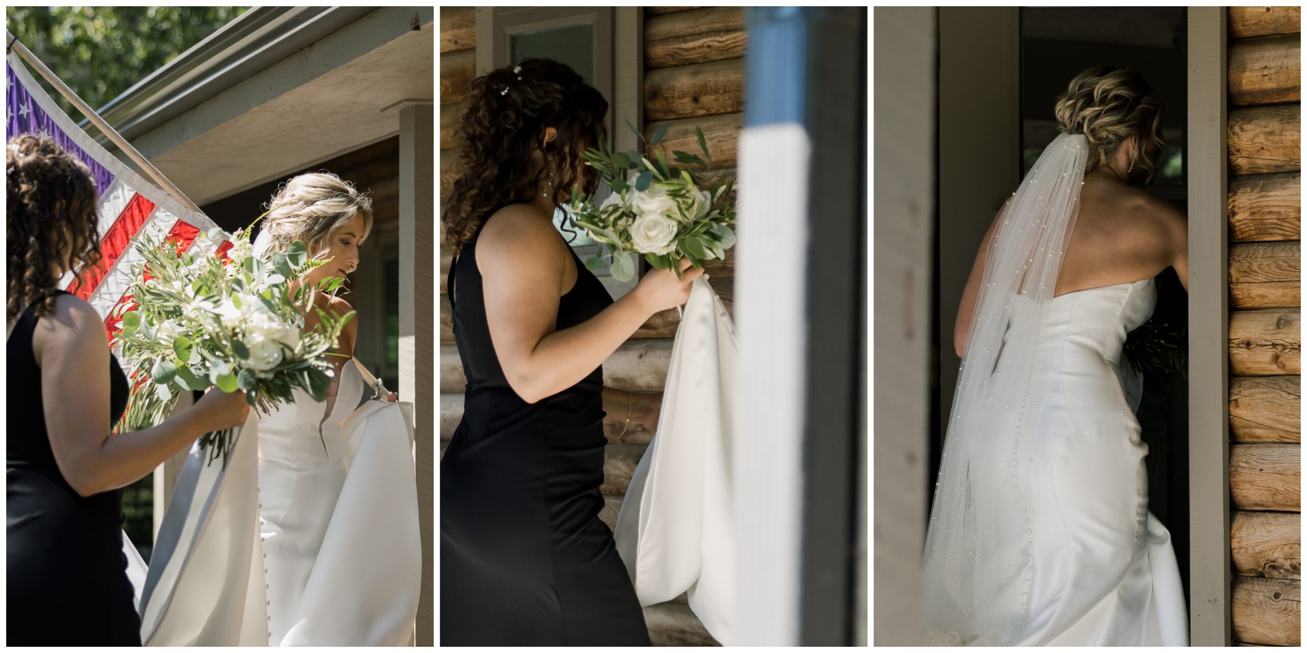 The bride getting tucked away before the ceremony.