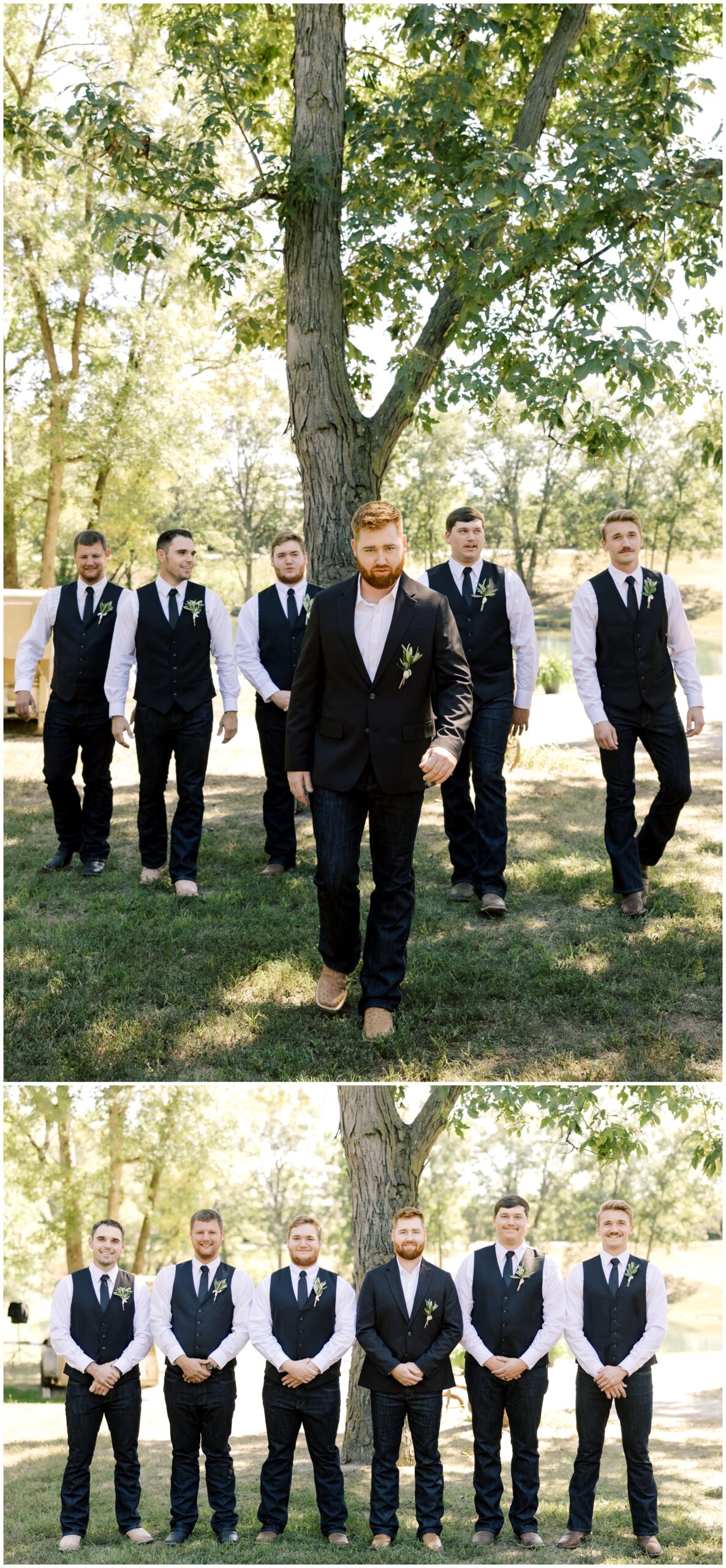 The groomsmen in their suits with their magnetic boutonnieres.