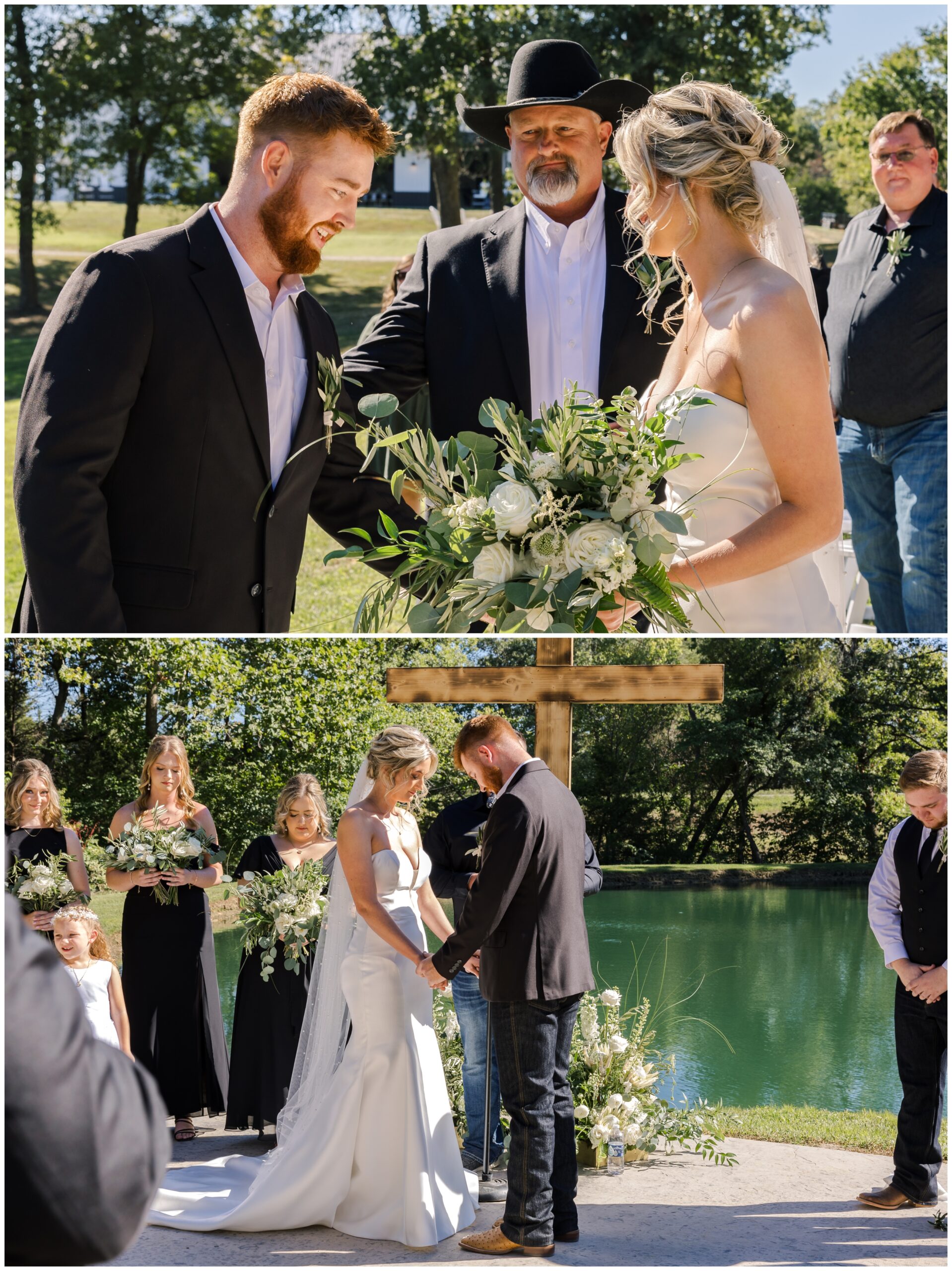 The bride and groom standing together at the alter during the ceremony.