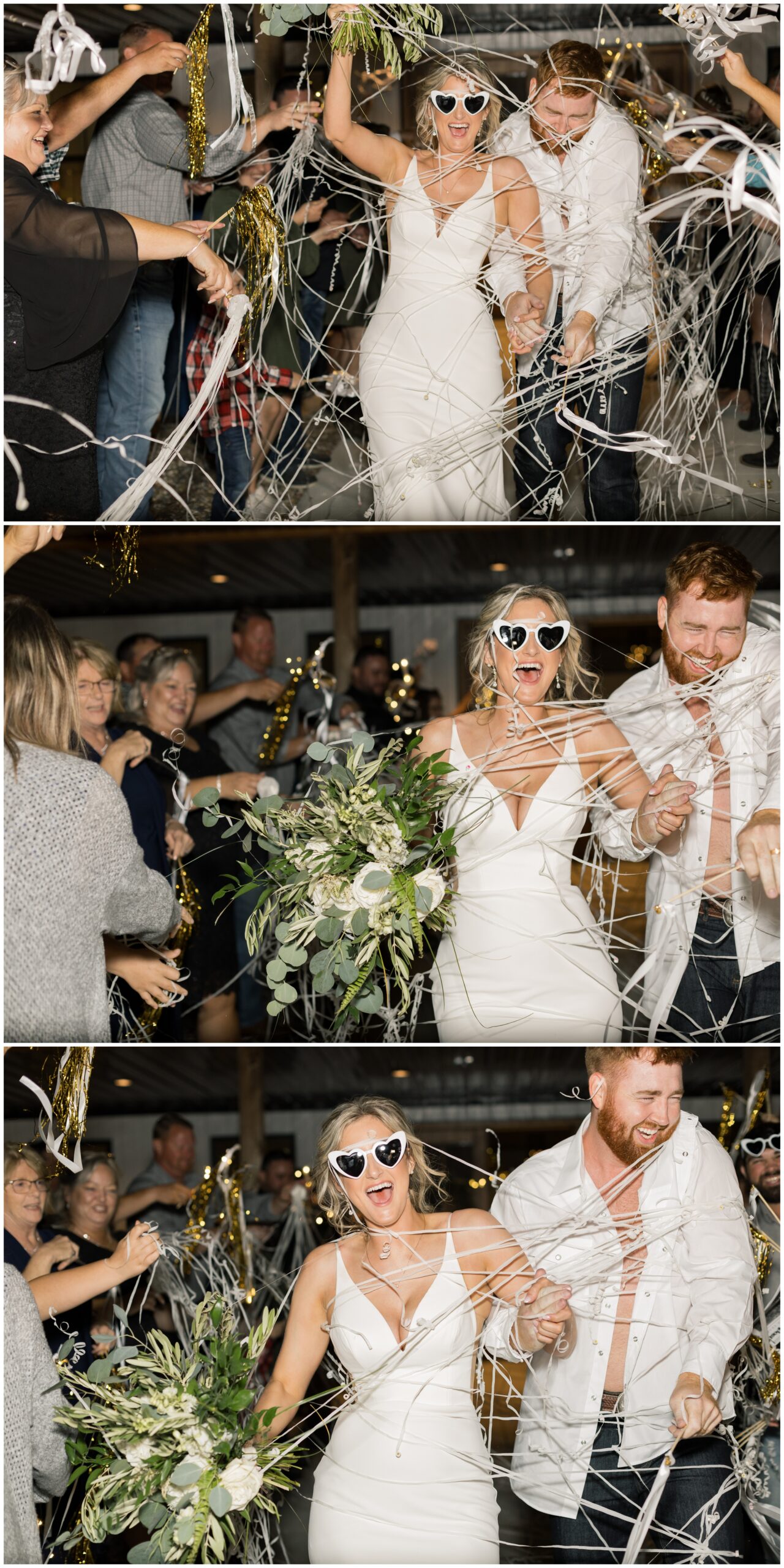 Fun grande exit with confetti that the bride and groom run through.