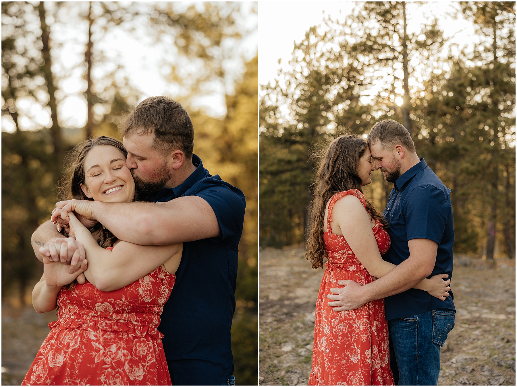 A man and woman standing with their foreheads pressed together