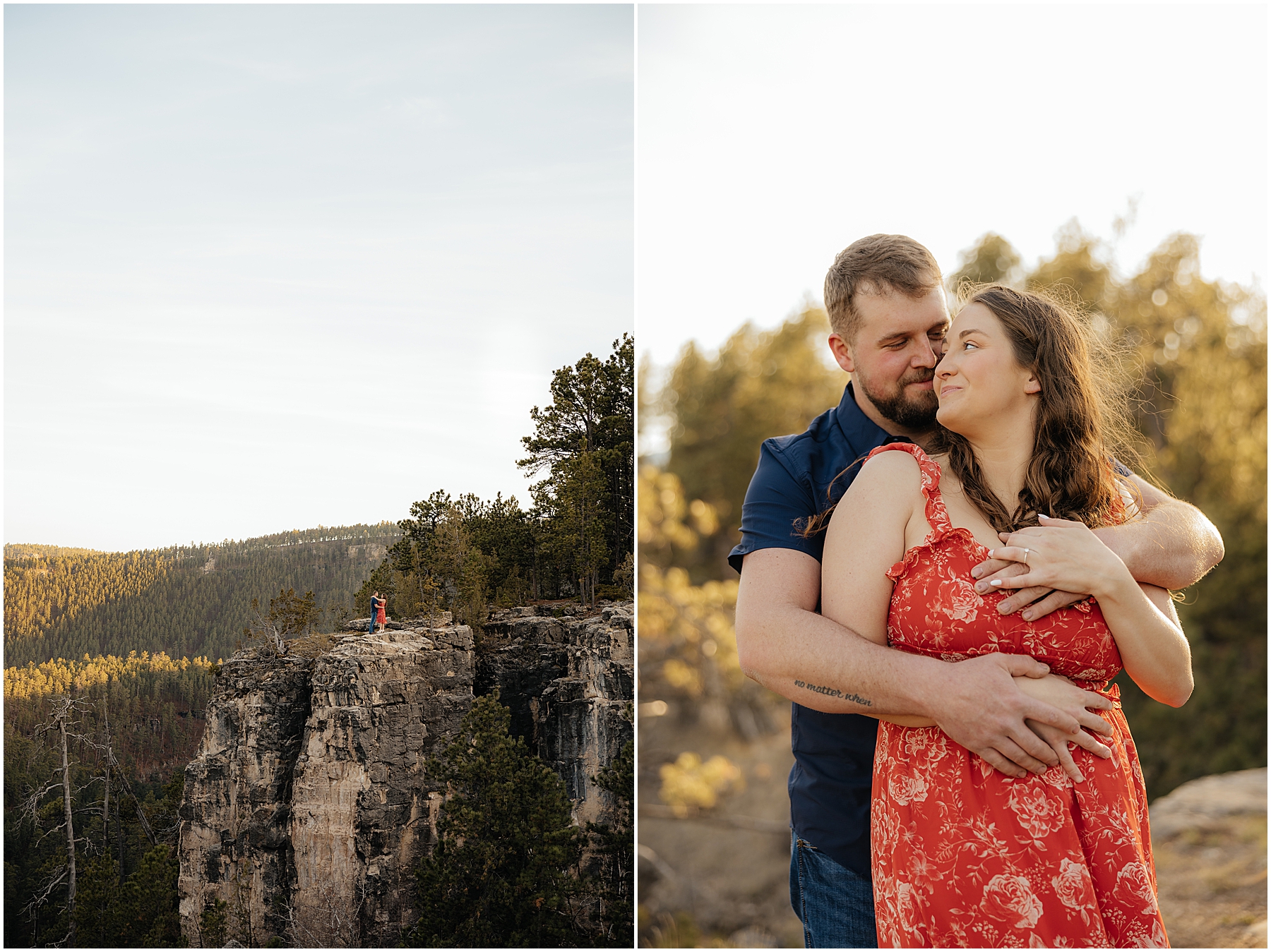 A man and woman on a across a canyon