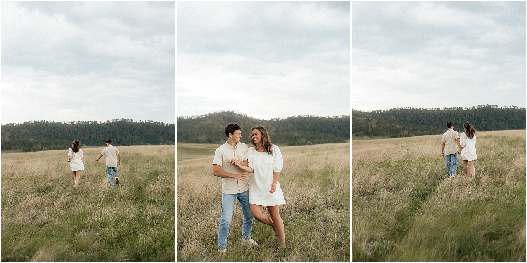 Olivia and Christian playfully walking hand in hand.
