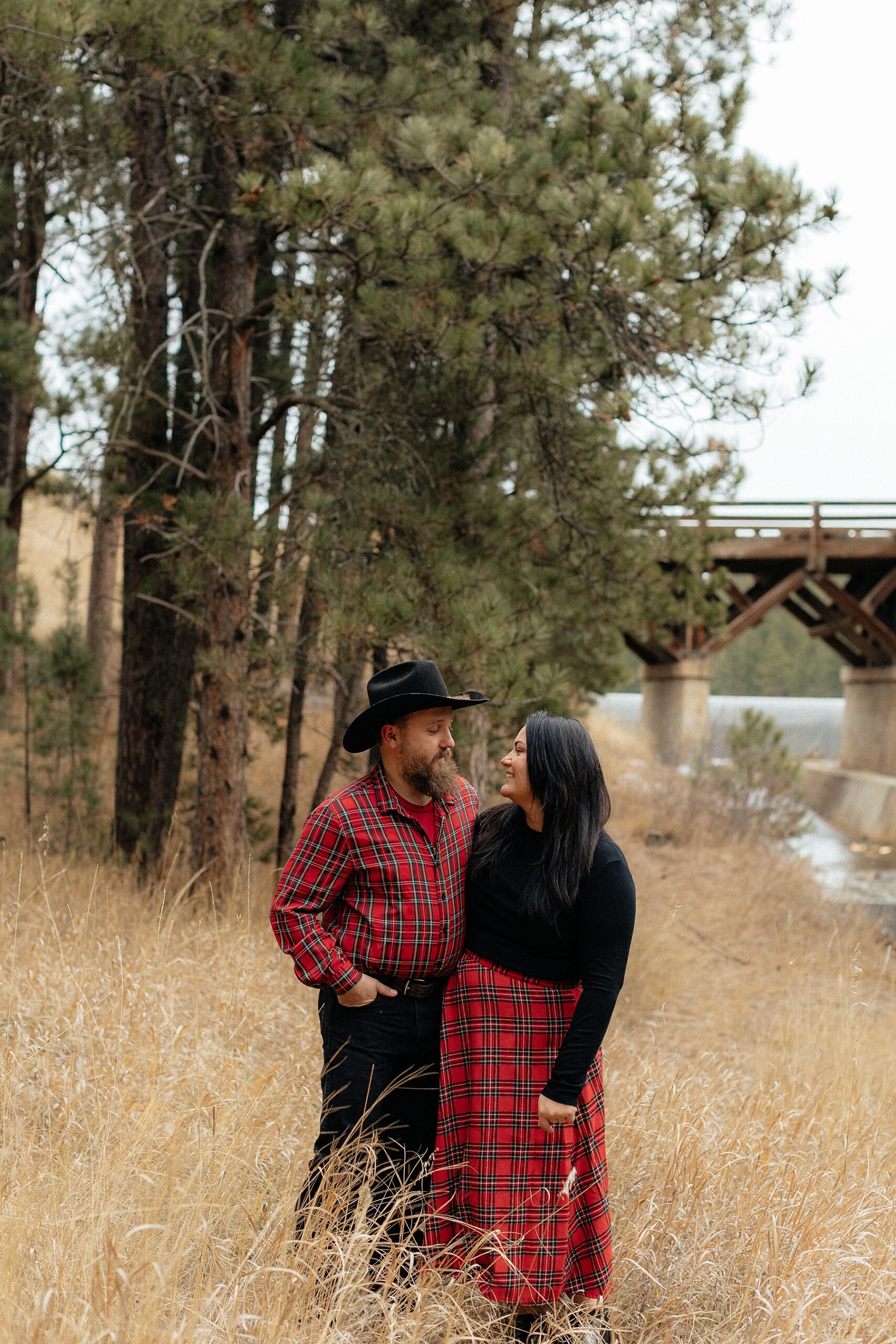 A couple looking at each other at Stockade Lake.