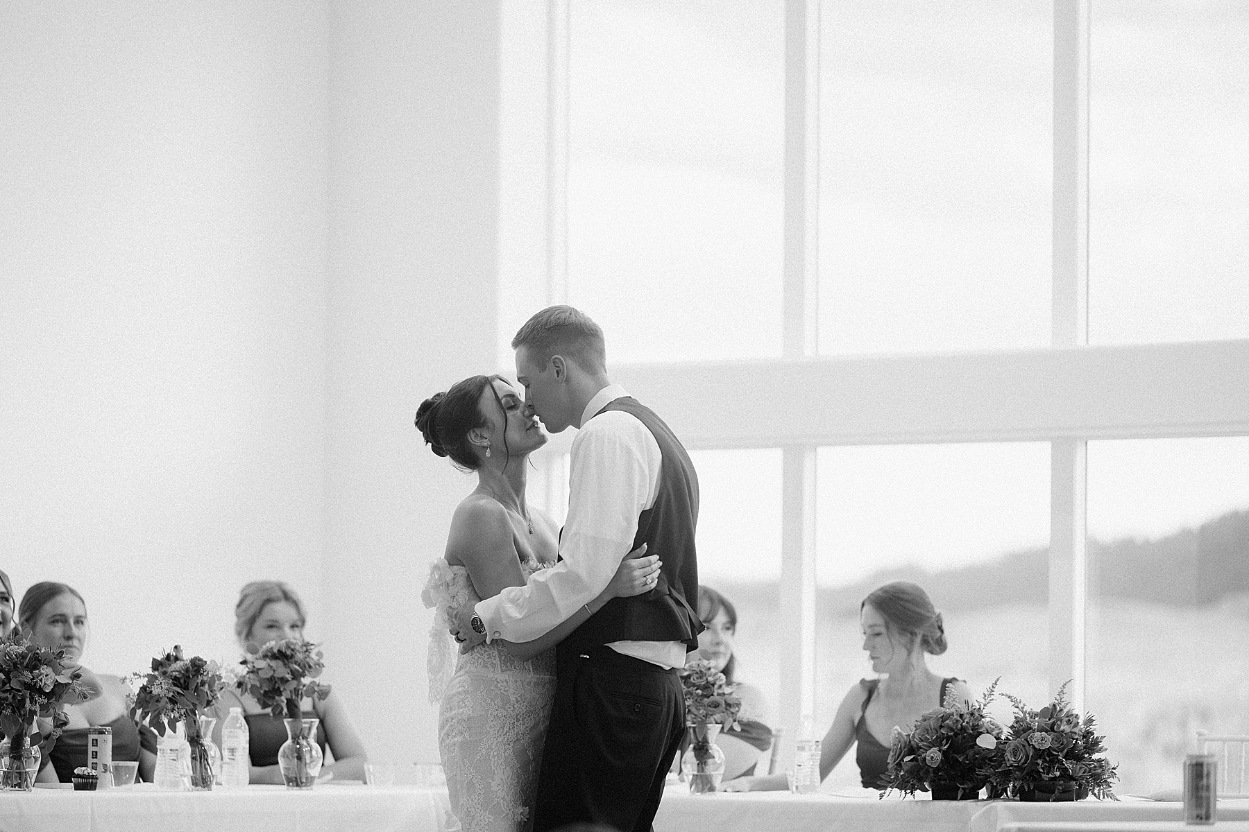 The bride and groom enjoying their first dance.