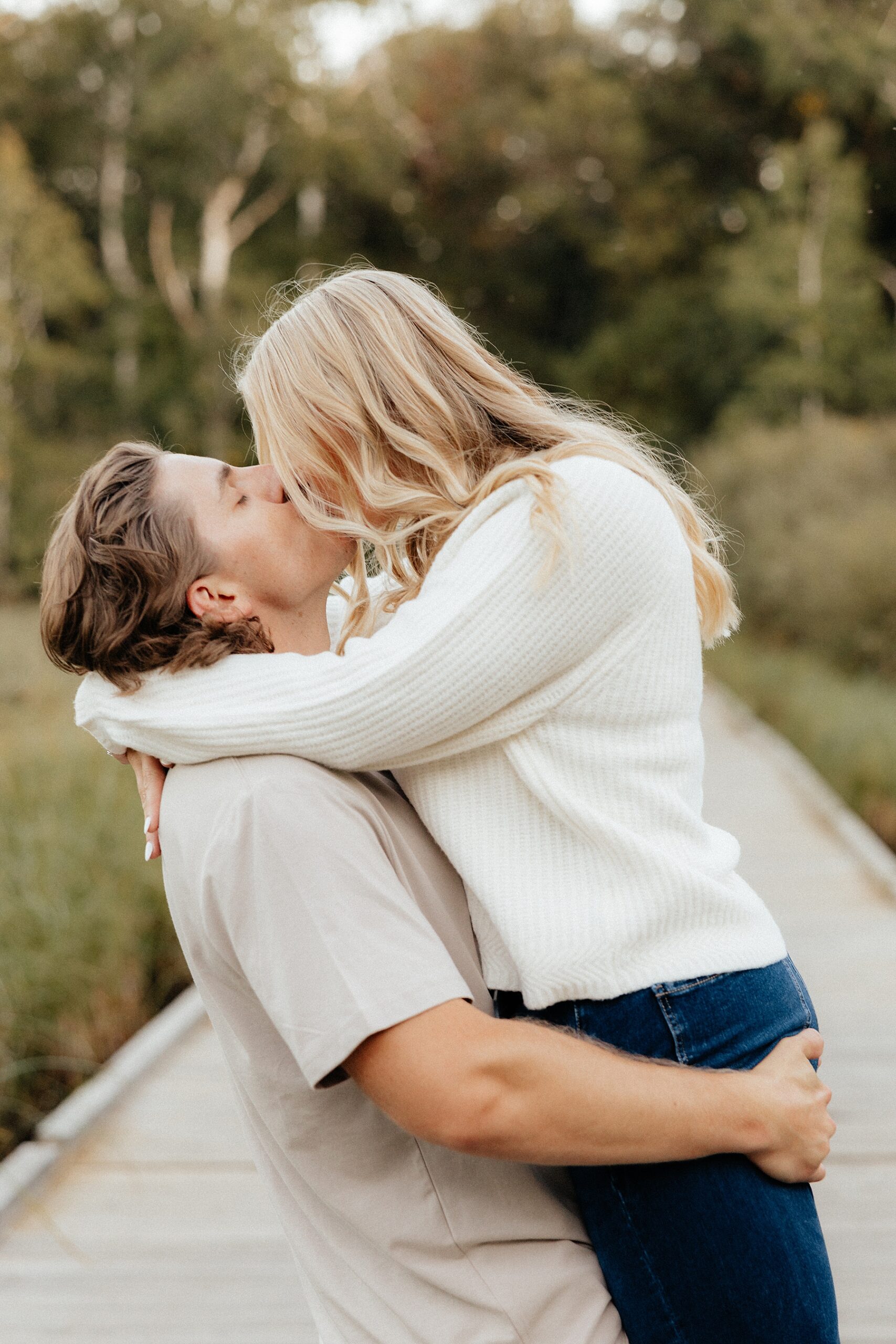 Karissa and Michael kissing at the Quarry.