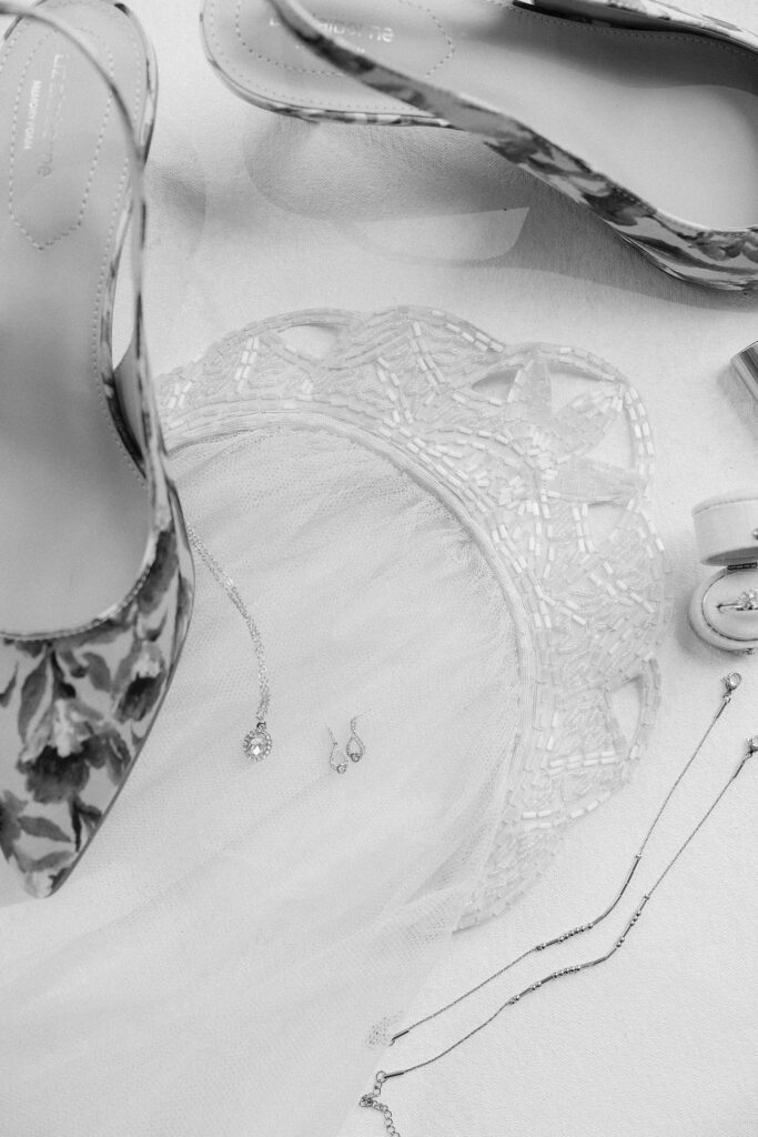 A vintage veil in a flat lay.