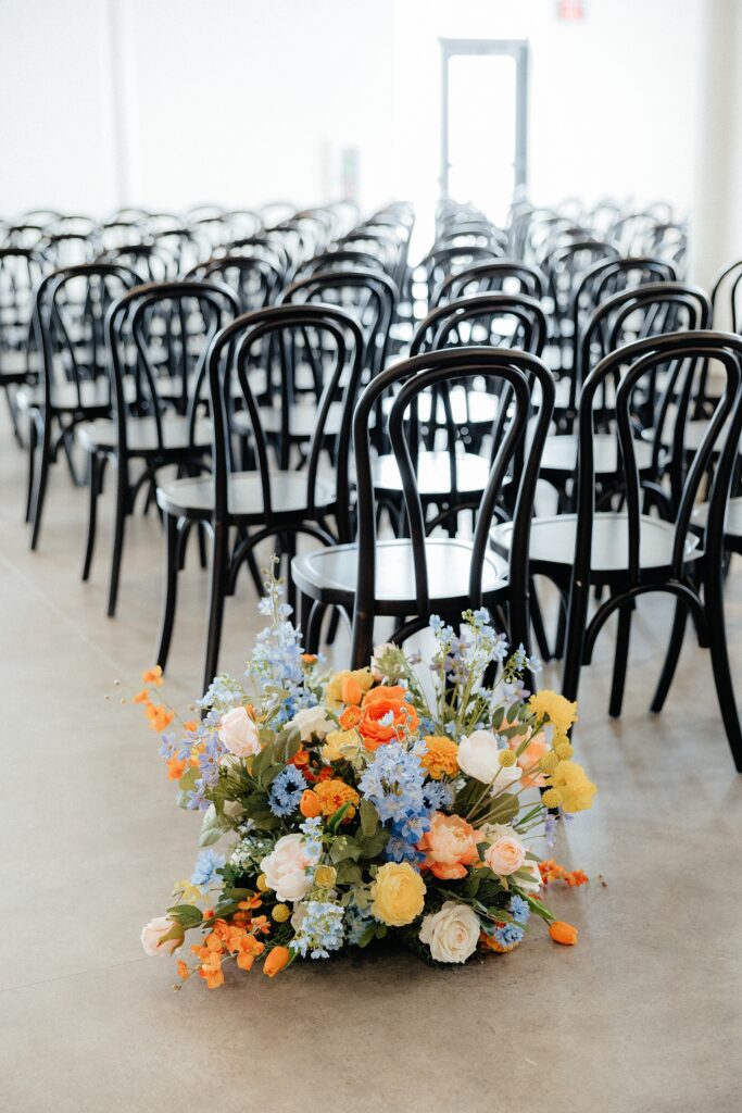 Bright florals at the wedding venue, Monick Yards, located in Sioux Falls.