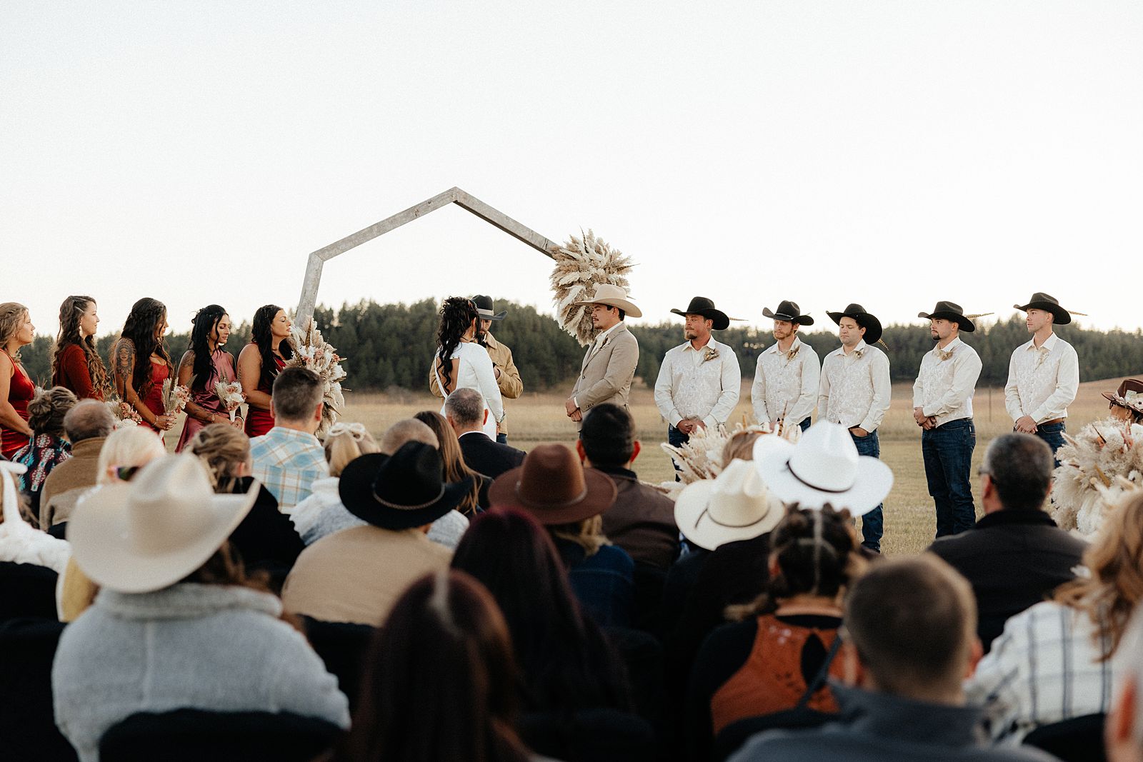 The bride and groom at their bohemian style ceremony.