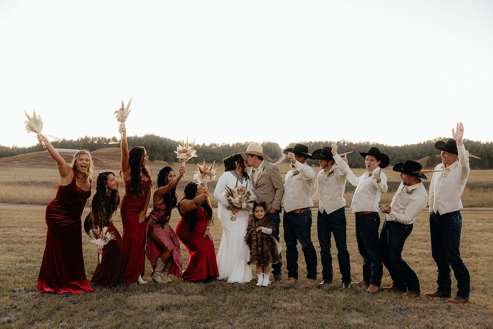 The wedding party celebrating at the Hermosa, South Dakota wedding.