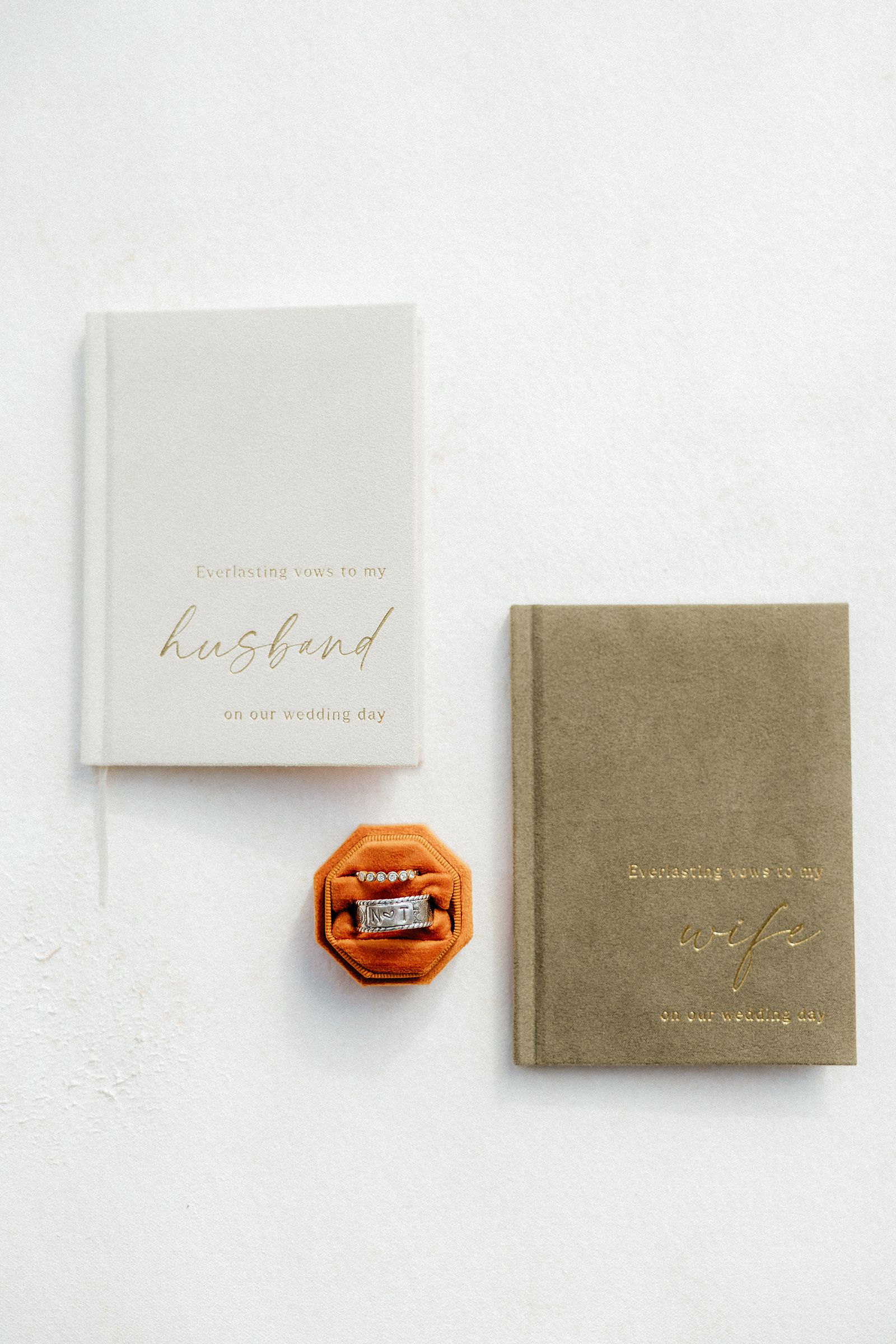 Simple, bohemian wedding flat lay.