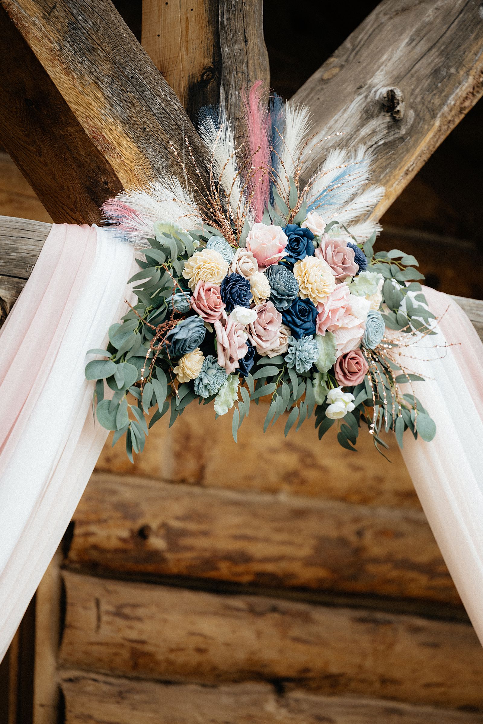 Floral pink and blue decor.