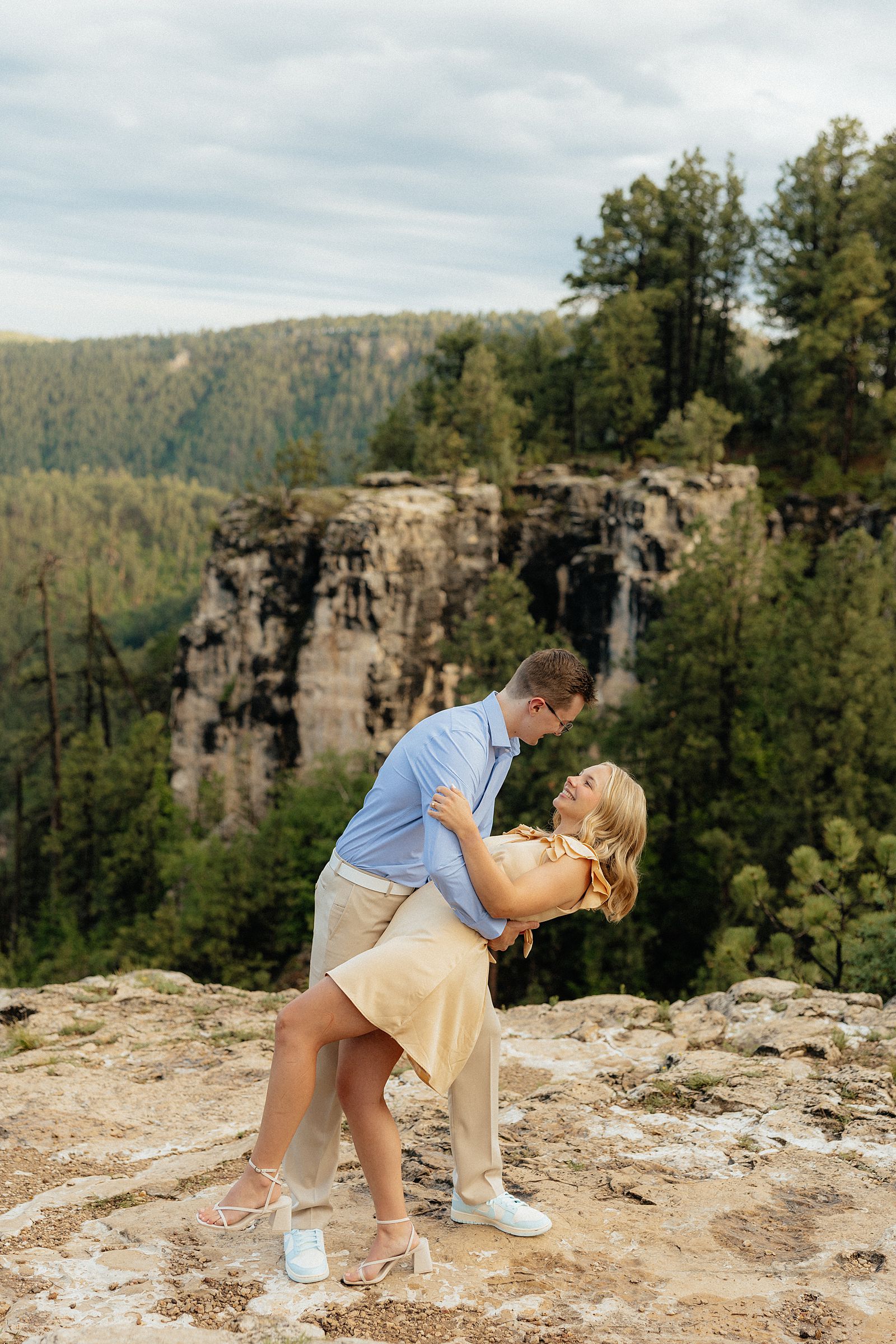Devin dipping Avery at Falling Rock.