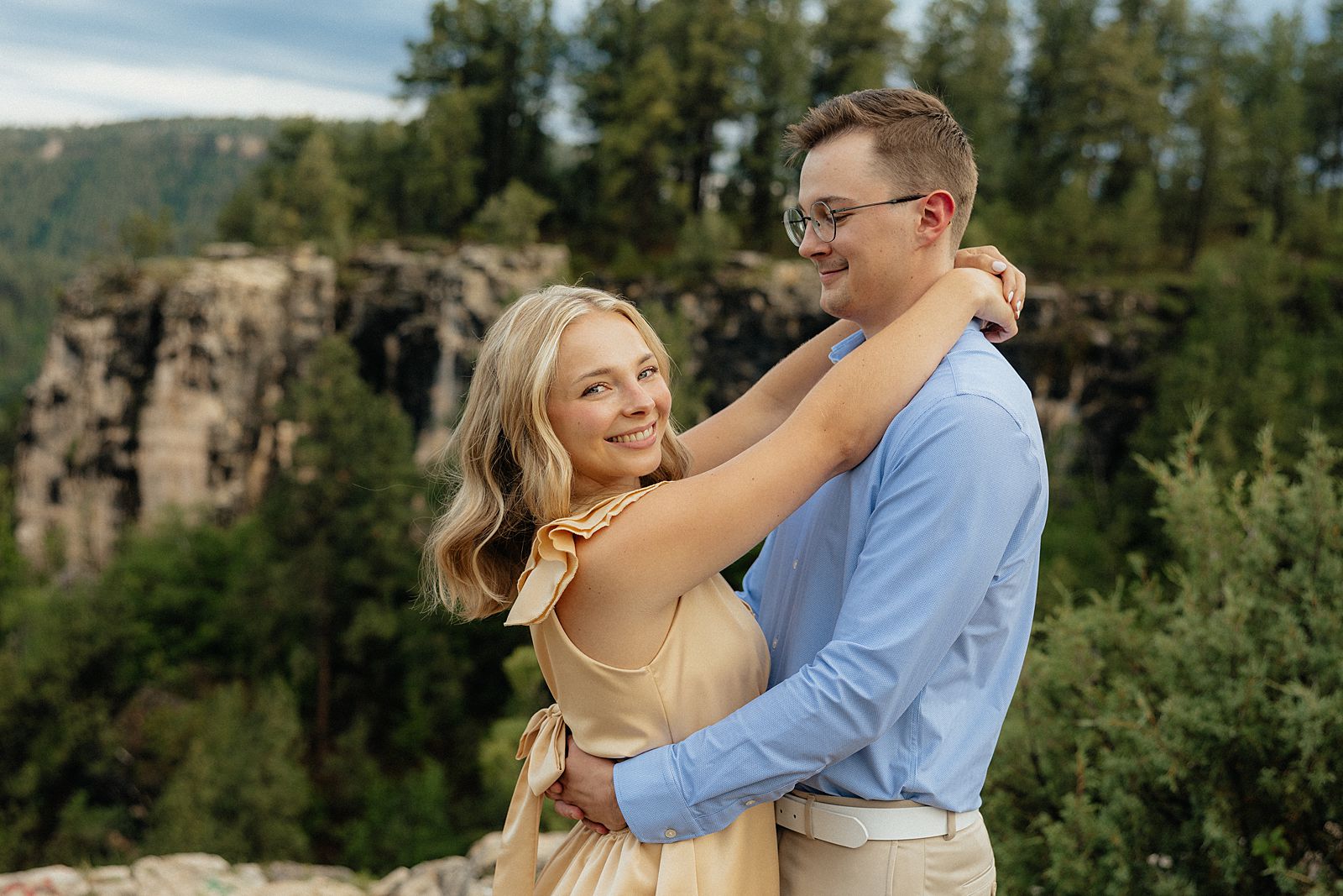 Engagement portraits at Falling Rock in South Dakota.