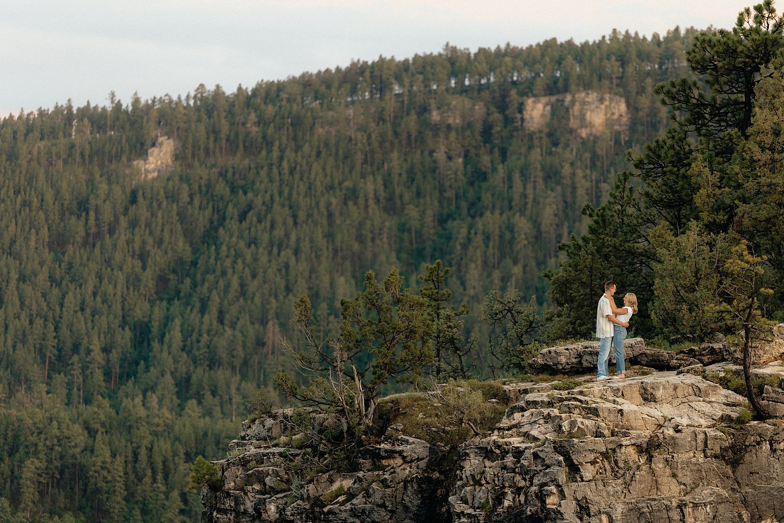 A couple holding each other in the distance.