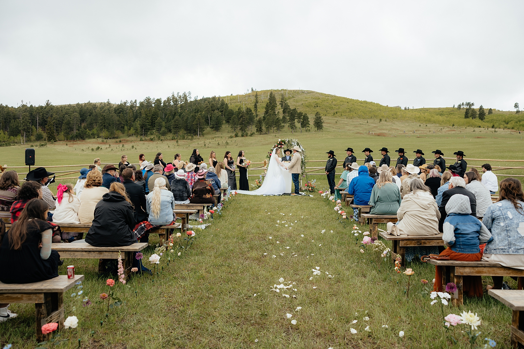 The whole wedding party during the ceremony.