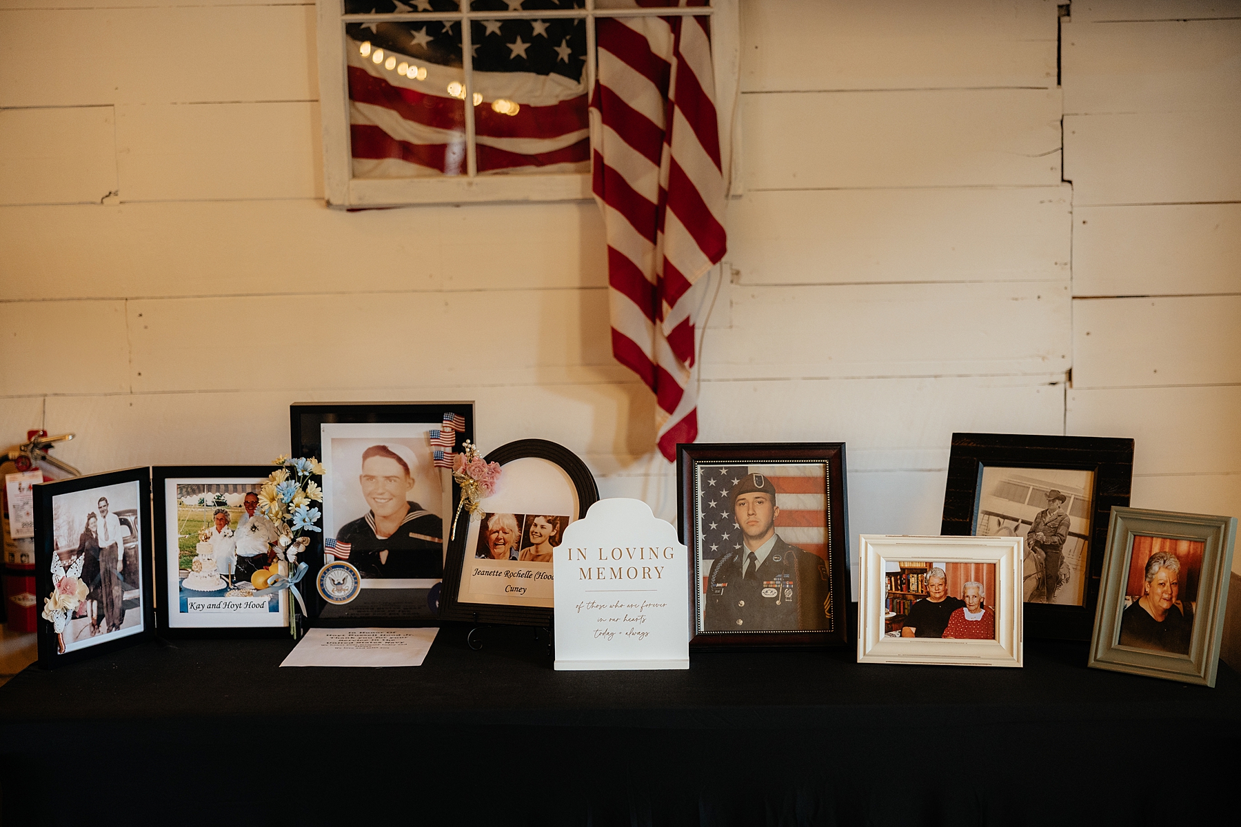 In memory table at a wedding reception at Muley Hill Lodge.