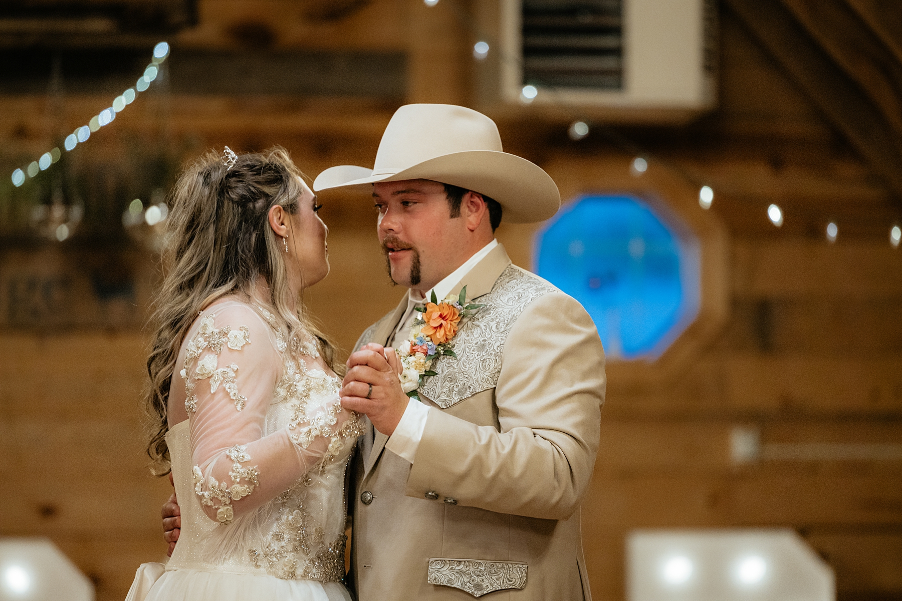 The bride and groom dancing in Muley Hill Lodge.
