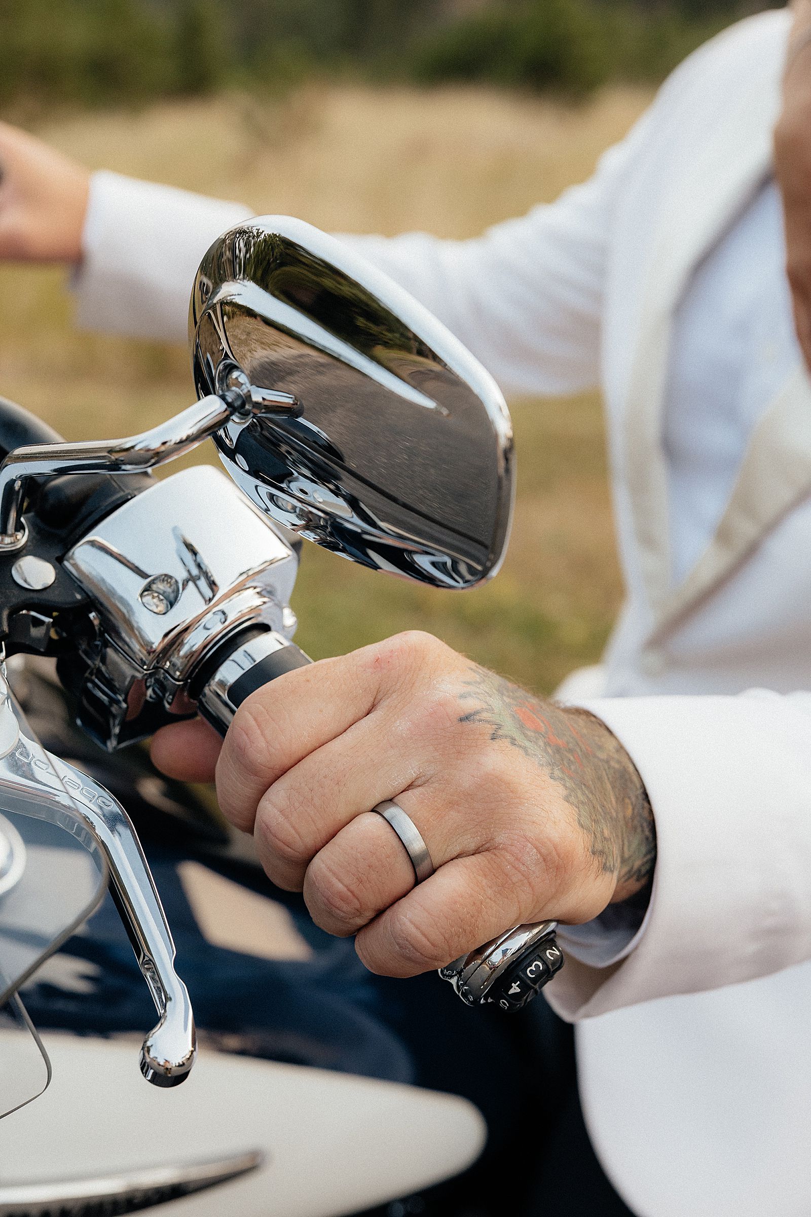 Groom's Ring on the handlebars of the motorcycle