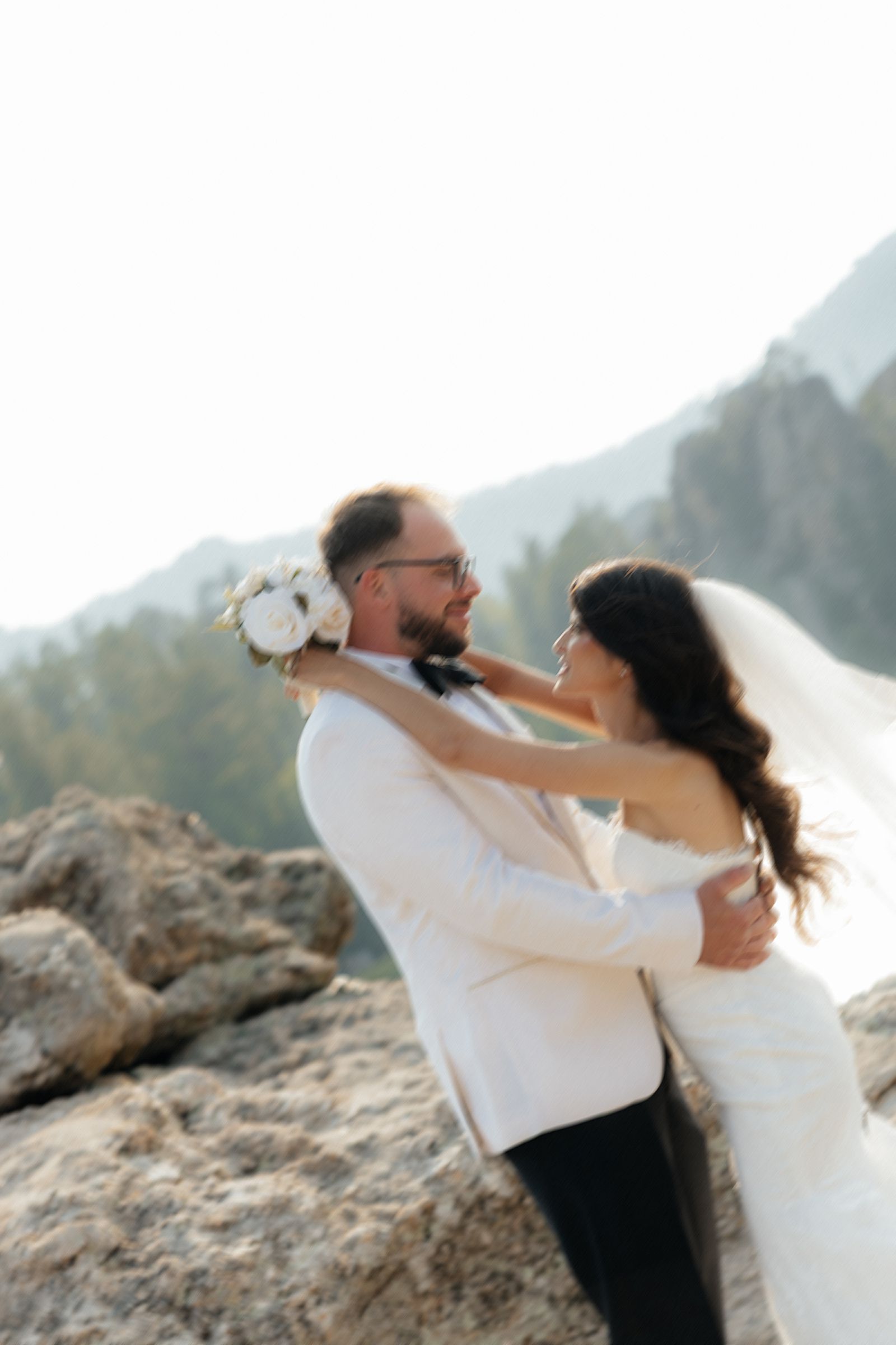 Romantic wedding portraits overlooking Sylvan Lake in the Black Hills