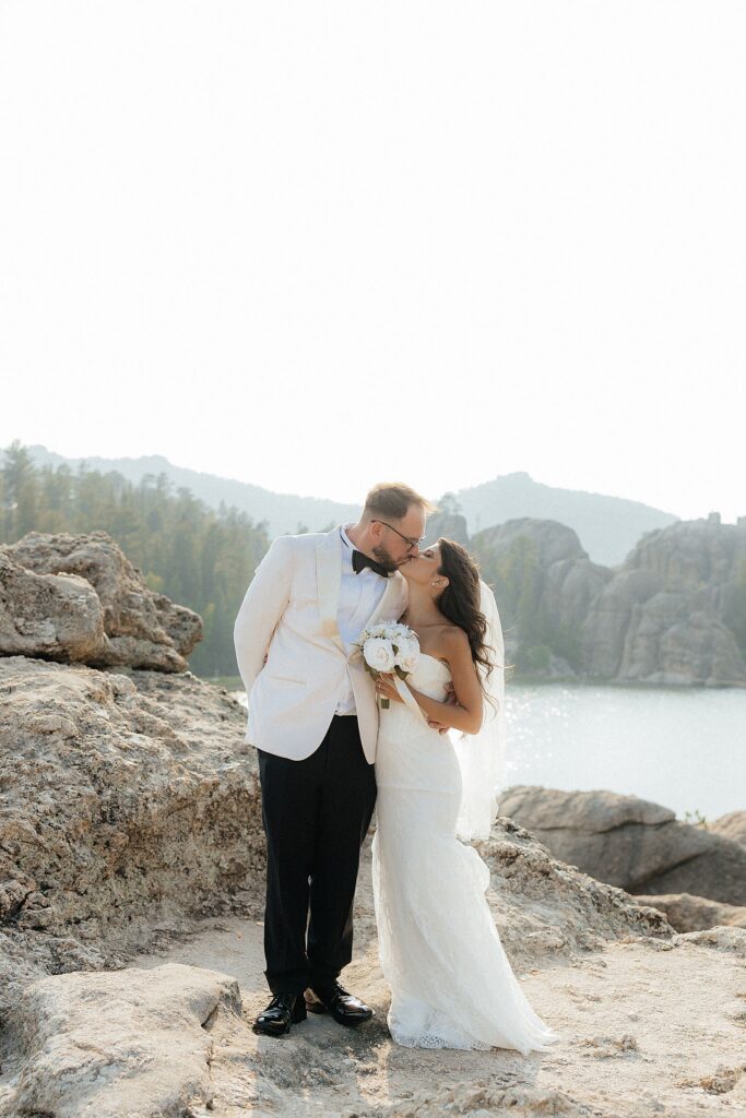 Newly married couple overlooking Sylvan Lake in the Black Hills of South Dakota