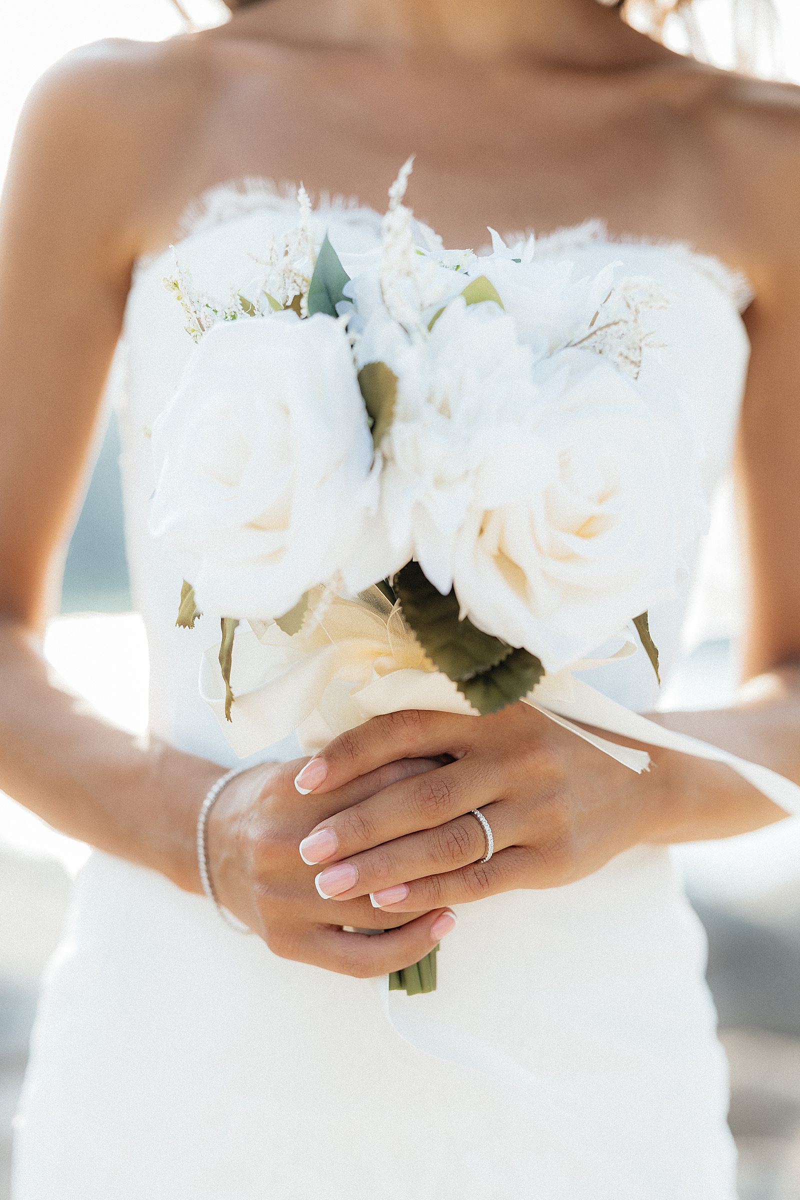 Close-up of Phoebe's bridal bouquet during her Sylvan Lake elopement